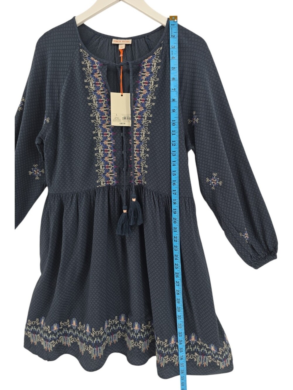 Knox Rose Balloon Sleeve Embroidered Dress in Navy Size Large Long Sleeves - Picture 8 of 12